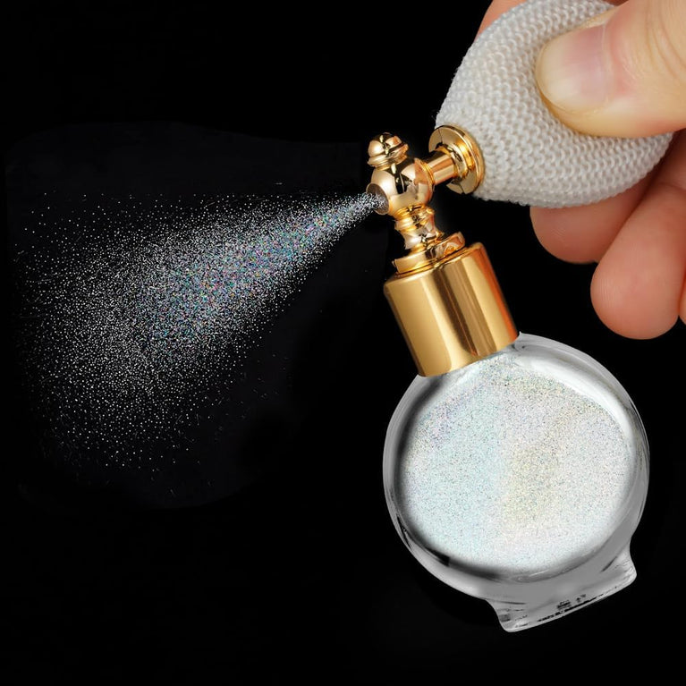 AOOWU Versatile Glitter Powder Spray, Sparkling Silver Body and Hair Highlighter, Compact Shimmer Makeup Spray for Body, Face, and Clothes