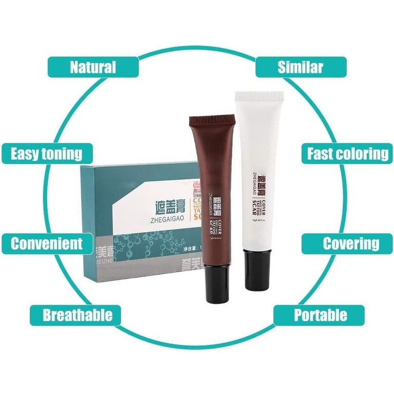 Fast-Acting Waterproof Tattoo and Scar Concealer Kit - Long-Lasting Coverage Makeup Cream Set, Suitable for Facial & Body Use, Contains Natural Extracts - Perfect for Hiding Spots, Birthmarks and Bruises