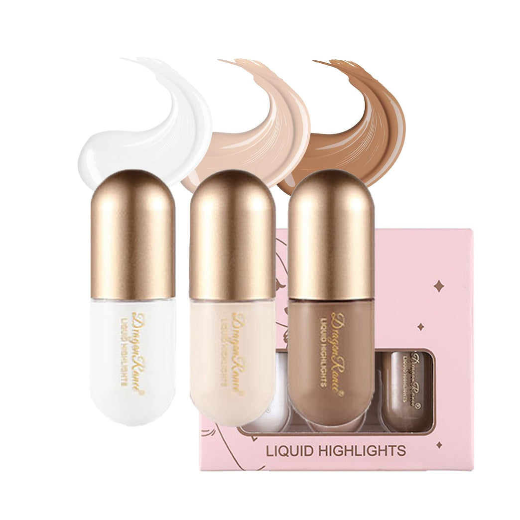 Radiant Beauty Trio: Long-Lasting Liquid Contour, Natural Glow Highlighter, and Brightening Concealer Set