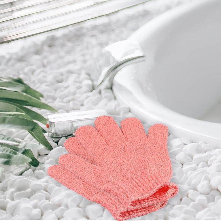 Exfoliating Gloves Set with 8 Pieces, Polyester Wash Mitt for Adults and Kids - Blue, White, Pink, Orange