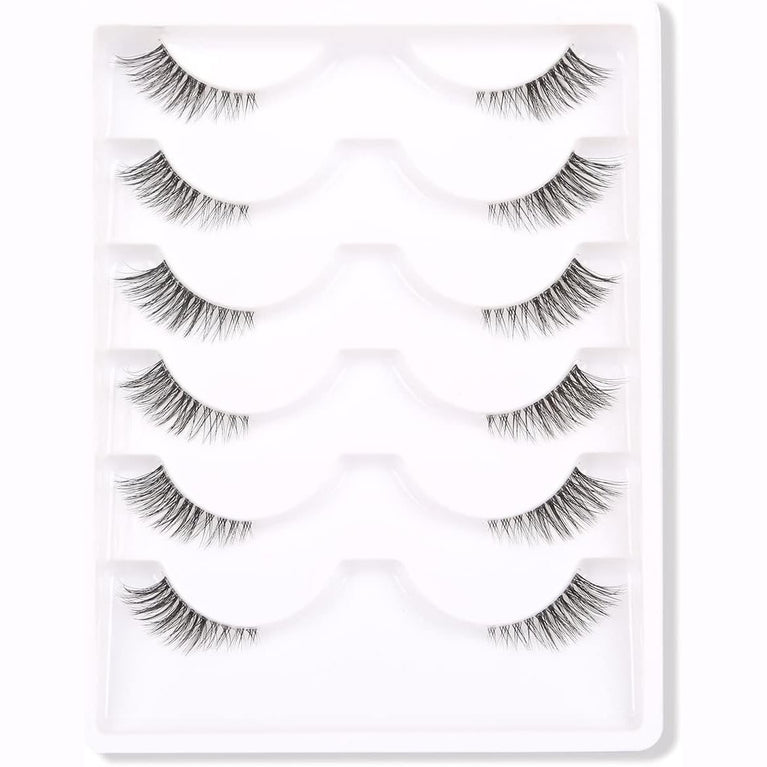 Gmagictobo 3D Faux Mink Half Strip Lashes, Natural Short Wispy Eyelashes with Clear Band, 6 Pair Pack for Customizable Volume and Cat Eye Makeup Look