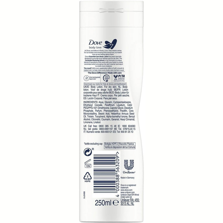 Dove Essential Nourishment Body Lotion for Dry Skin - Pack of 2 (250ml each)