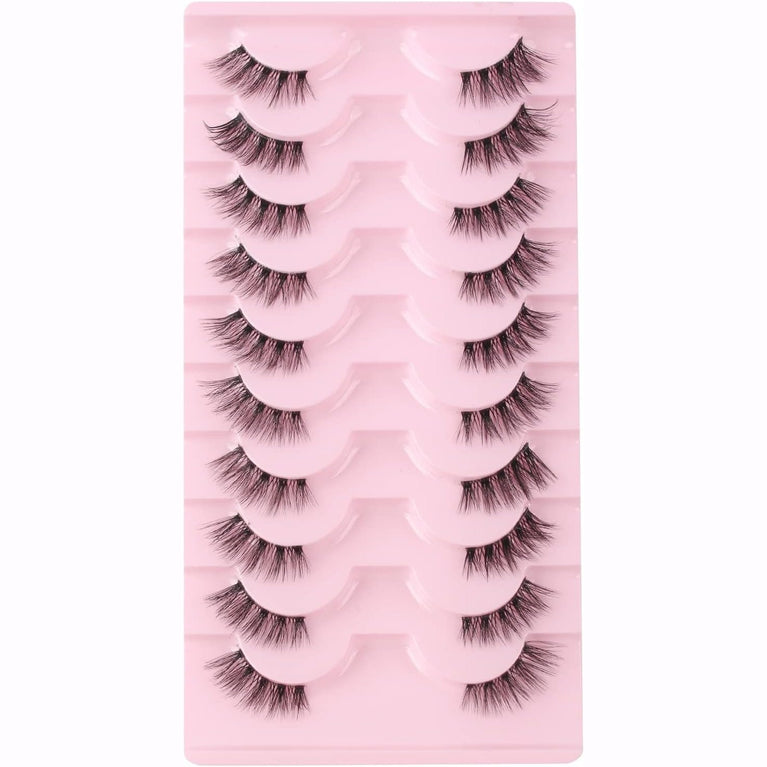 Glowingwin Reusable Mink Half Lashes - Cat Eye False Eyelashes with Clear Band - 10 Pairs of Natural Looking, Handmade, Lightweight, Easy-to-Apply Corner Lashes