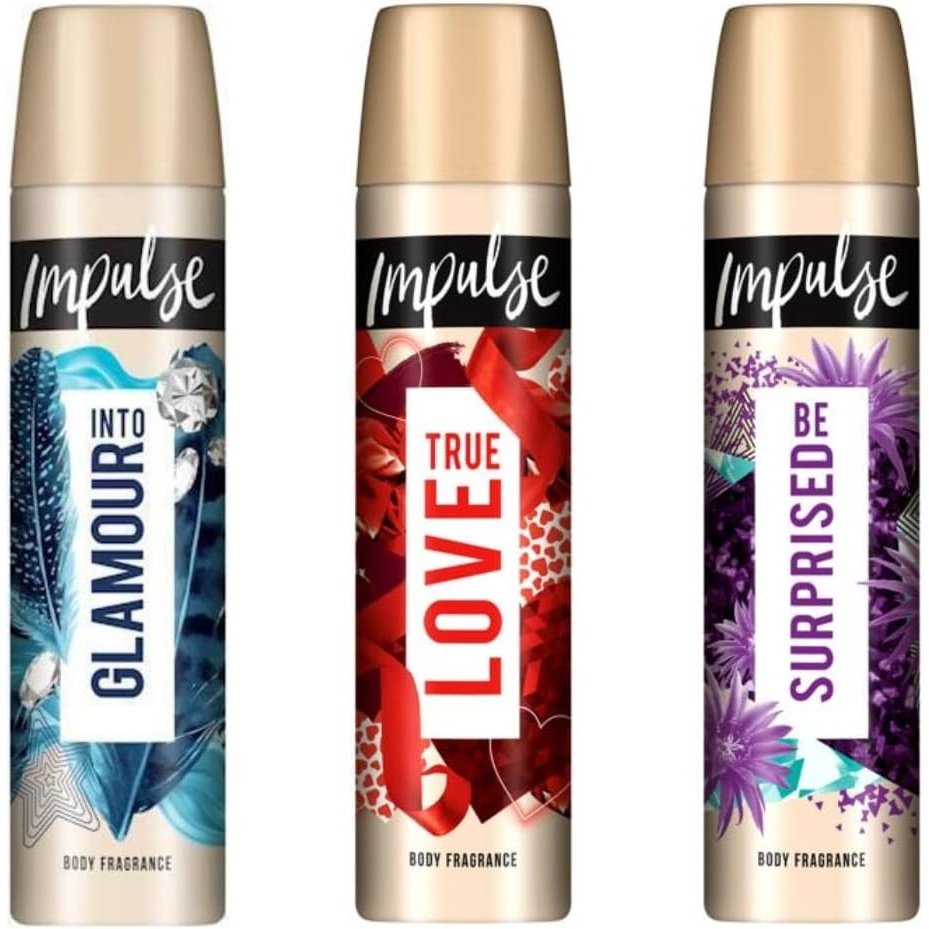 Impulse Variety Bundle - 3 Pack Body Fragrance Spray - Into Glamour, True Love, Be Surprised