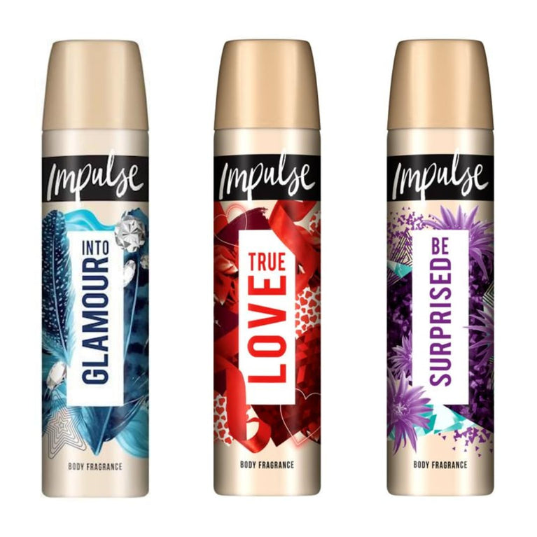 Impulse Variety Bundle - 3 Pack Body Fragrance Spray - Into Glamour, True Love, Be Surprised