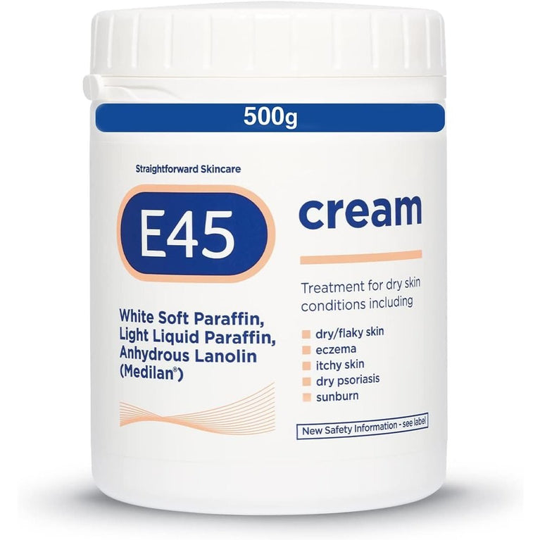 E45 Cream 500g Tub - Emollient Body Cream for Dry & Sensitive Skin