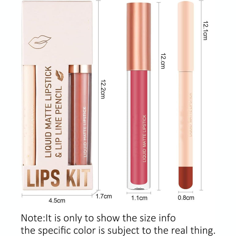 Volume-Enhancing Lipstick and Lip Liner Set - Waterproof, Long-Lasting Lip Stain in Nude Shade - Non-Sticky, Highly Pigmented Lip Makeup Kit for Everyday Use (07)