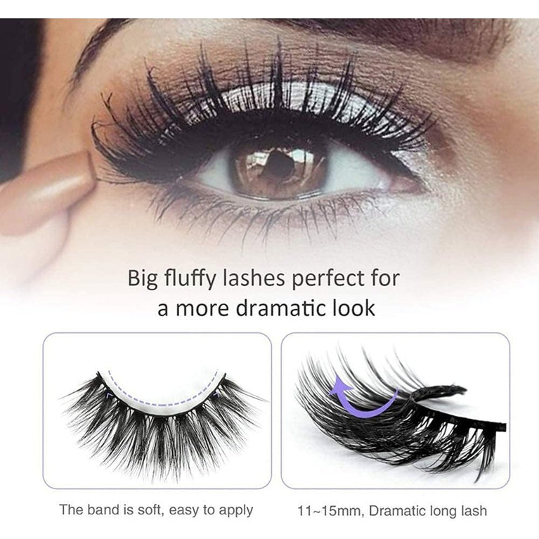 3D Vivid and Shiny Fake Eyelashes Pack - 5 Pairs, Handcrafted False Lashes, Thick Cluster Design, Natural and Soft Reusable Long Lashes for Makeup