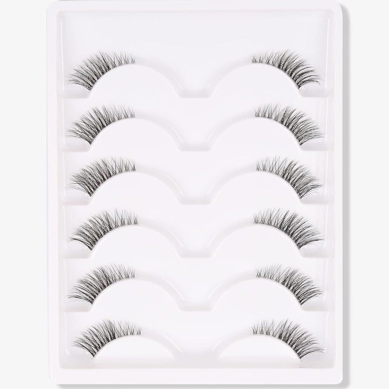 Gmagictobo 3D Faux Mink Half Strip Lashes, Natural Short Wispy Eyelashes with Clear Band, 6 Pair Pack for Customizable Volume and Cat Eye Makeup Look