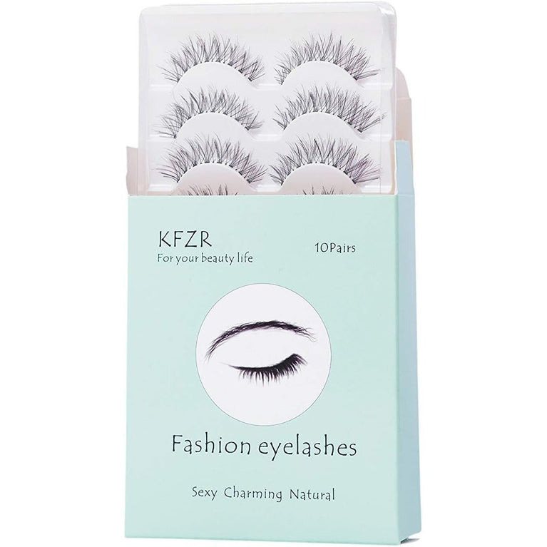 KFZR Handcrafted Synthetic False Eyelashes - 10 Pairs, Natural Look, 3D Crisscross Design, Black, Reusable