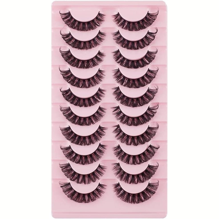 10 Pairs of D-Curly Russian Faux Mink Strip Eyelashes - Natural, Fluffy, Wispy, and Reusable Short Thick Lashes for Every Occasion