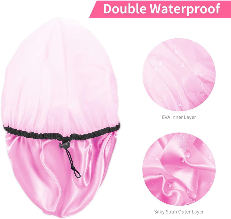 Adjustable Reusable Shower Cap Set for Women, Extra Large, Waterproof, 3-Pack, All Hair Lengths, 3 Colors