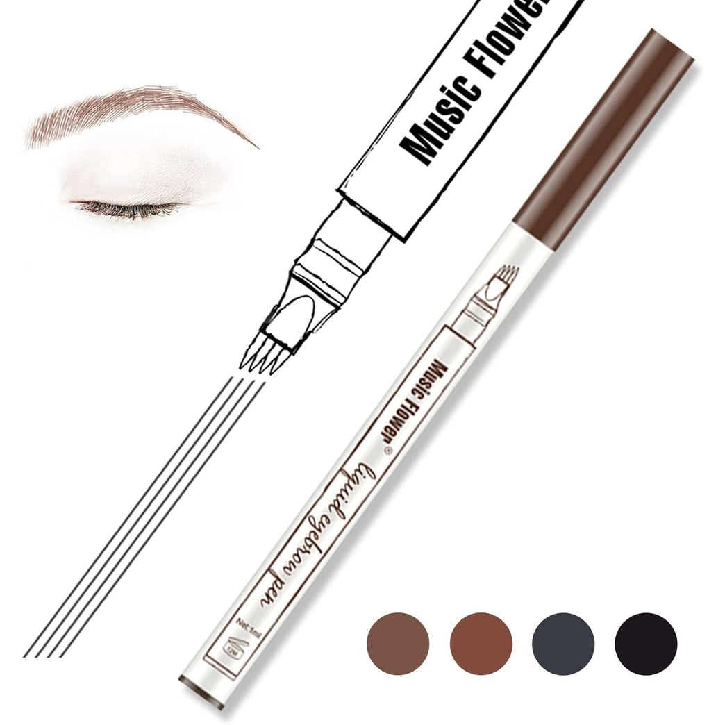 Music Flower 4-Tip Waterproof Eyebrow Pencil in Reddish Brown, Long-Lasting Smudgeproof Brow Pen with Natural Fine Sketch