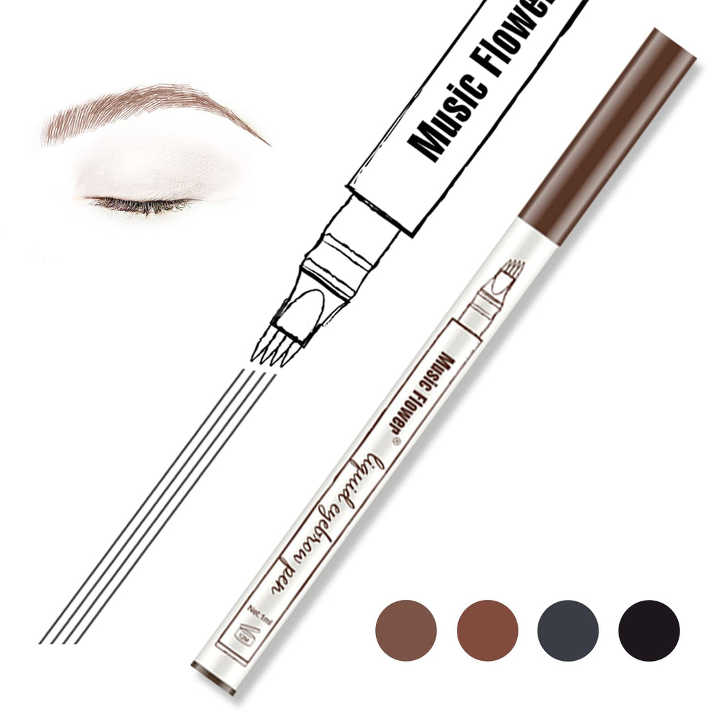 Music Flower 4-Tip Waterproof Eyebrow Pencil in Reddish Brown, Long-Lasting Smudgeproof Brow Pen with Natural Fine Sketch