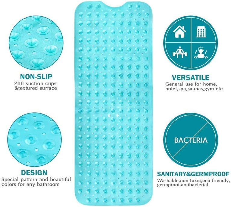 Wimaha Non-Slip Bathtub Mat with Extra Long Coverage and Machine-Washable Design, Teal Color