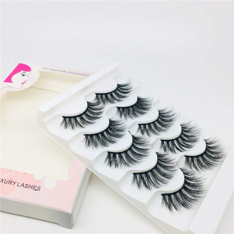 3D Vivid and Shiny Fake Eyelashes Pack - 5 Pairs, Handcrafted False Lashes, Thick Cluster Design, Natural and Soft Reusable Long Lashes for Makeup