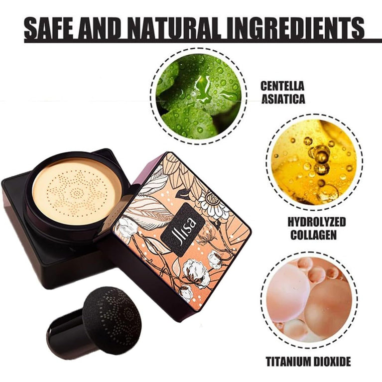 Plant-Based Air Cushion CC Cream with Concealing Effect, Long-Lasting Moisture Control BB Cream and Inclusive Mushroom Makeup Sponge