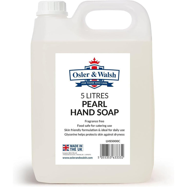 5 Litre Osler & Walsh Pearl Hand Soap, Lightly Fragranced Hydrating Hand Wash for Home, School, and Workplace