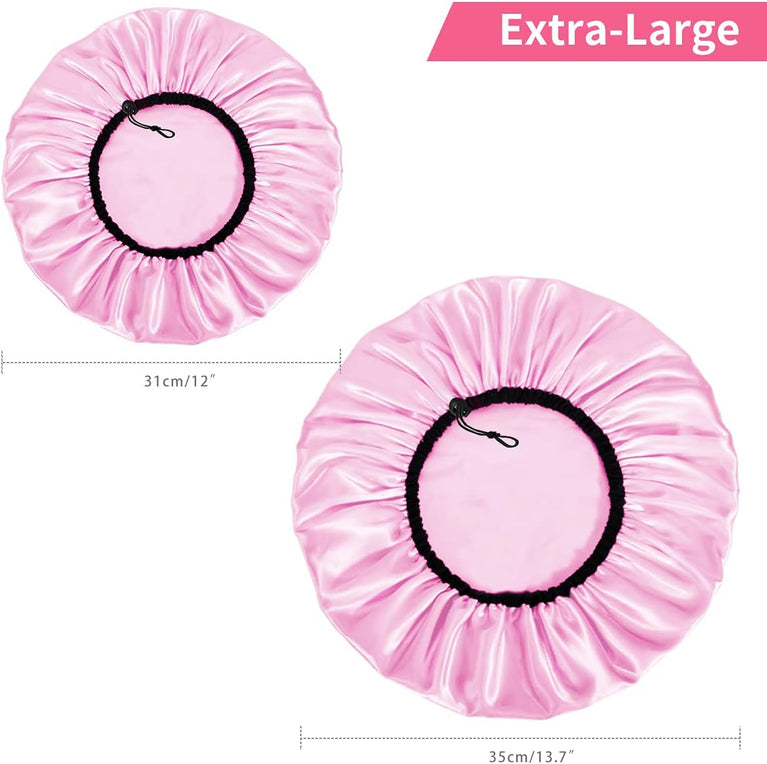 Adjustable Reusable Shower Cap Set for Women, Extra Large, Waterproof, 3-Pack, All Hair Lengths, 3 Colors