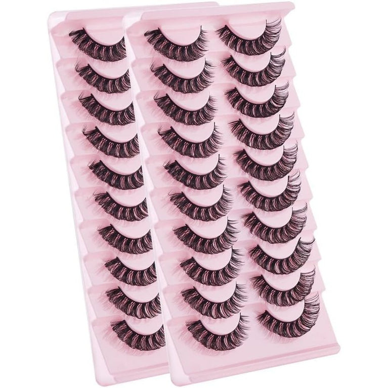 10 Pairs of D-Curly Russian Faux Mink Strip Eyelashes - Natural, Fluffy, Wispy, and Reusable Short Thick Lashes for Every Occasion