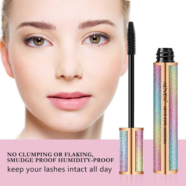 Waterproof 4D Silk Fiber Eyelash Mascara - Extra Volumizing, Long-Lasting, Hypoallergenic, Clump-Free, Natural & Smudge-Proof Black Mascara for Lengthened, Thickened Lashes