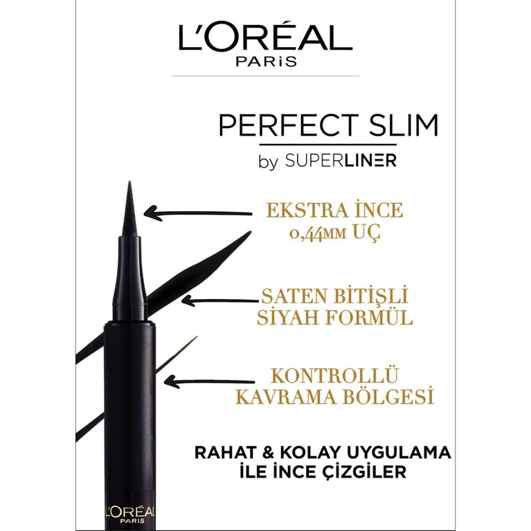 L'Oréal Paris Super Liner Perfect Slim in Intense Black, Long-Lasting Liquid Eyeliner with Precision Felt Tip, Pack of 1