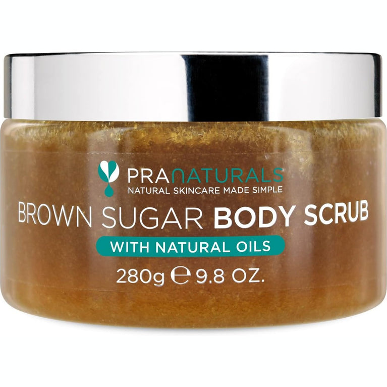 PraNaturals Brown Sugar Body Scrub - Natural Exfoliating Body Scrub - Gently Removes Dead, Dry Skin Cells - 280g