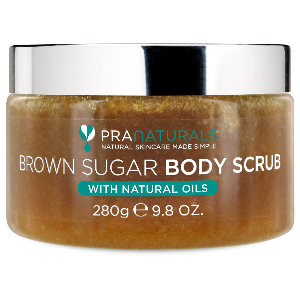 PraNaturals Brown Sugar Body Scrub - Natural Exfoliating Body Scrub - Gently Removes Dead, Dry Skin Cells - 280g