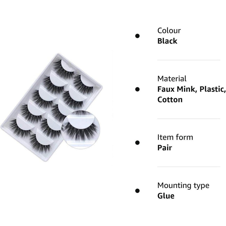 3D Vivid and Shiny Fake Eyelashes Pack - 5 Pairs, Handcrafted False Lashes, Thick Cluster Design, Natural and Soft Reusable Long Lashes for Makeup