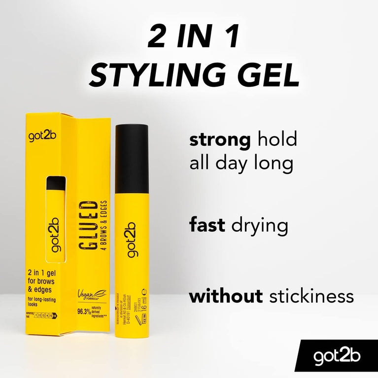 got2b Eyebrow & Edges 2 in 1 Wand Gel - Vegan, Non-Sticky, 72hr Super Hold, Free From Silicones and Alcohol, 16 ml