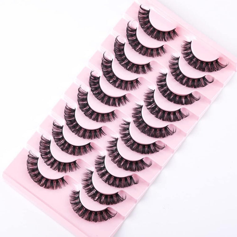 10 Pairs of D-Curly Russian Faux Mink Strip Eyelashes - Natural, Fluffy, Wispy, and Reusable Short Thick Lashes for Every Occasion