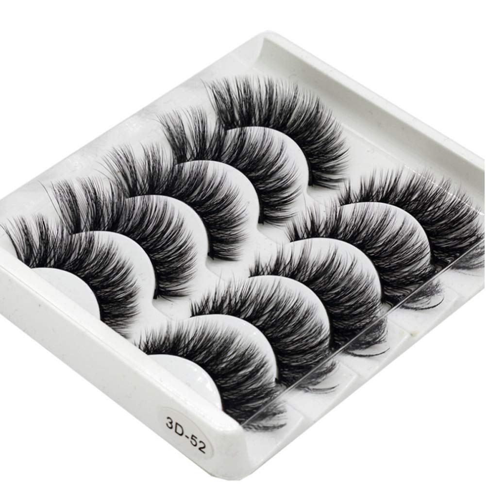 Elocoise Handmade 3D Faux Eyelashes, 5 Pair Set, Long and Reusable, Ideal for Eye Makeup and Various Occasions - 3D-52