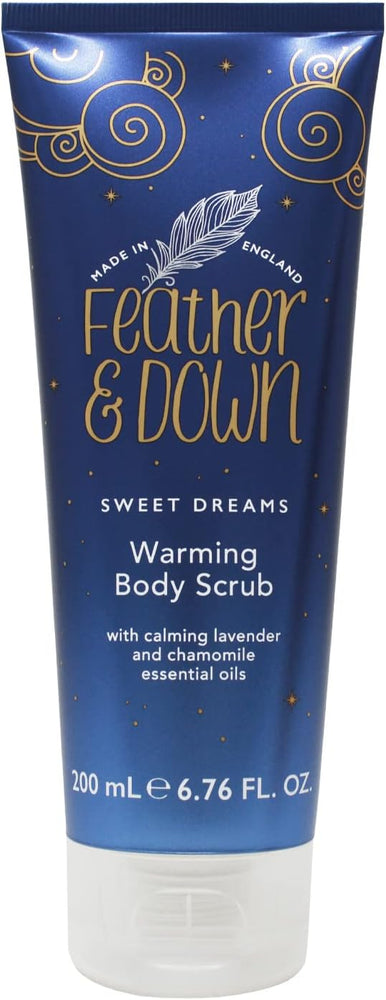 Feather & Down Warming Body Scrub (200ml) - With Calming Lavender & Chamomile Essential Oils. Exfoliates & Gently Warms Tired Muscles. Relieving Tensions from the day.