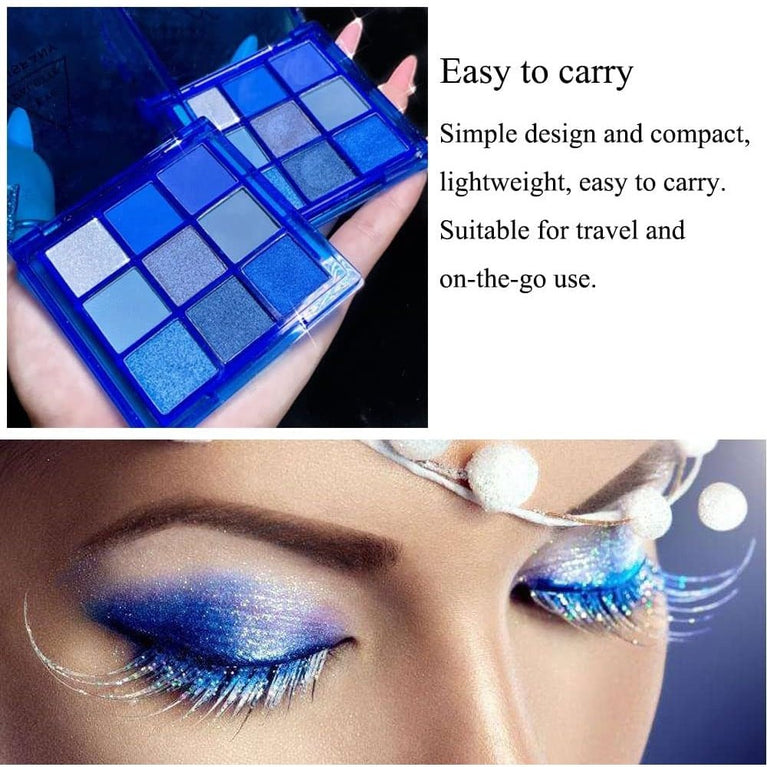 Glittery Navy Blue Eyeshadow Palette: Waterproof Shimmer and Matte Eye Makeup with 9 Cool Tone Shades