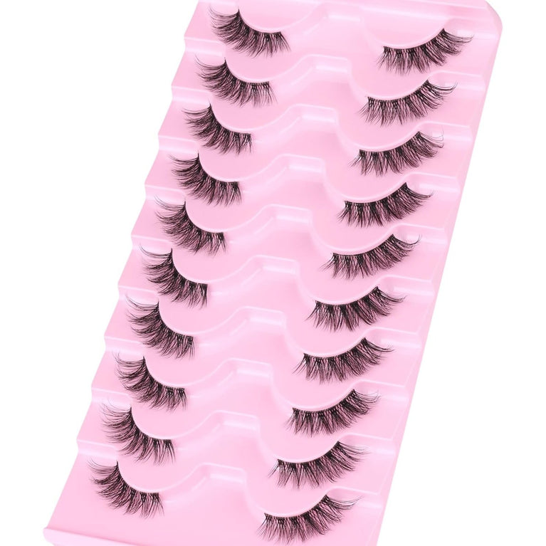 Ruairie Premium Synthetic Fiber False Eyelashes, Clear Band Cat Eye 3D Lashes, Lightweight and Comfortable, 10 Pairs Pack for Everyday Wear, Perfect Gift for Women