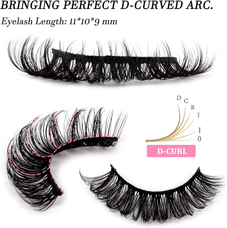 Sparkling D-Curly Mink False Eyelashes, 8 Pair Pack, Natural & Fluffy for Dramatic Looks (025)