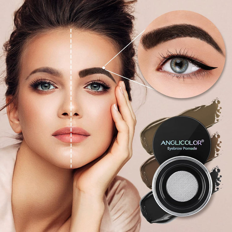 Anglicolor Quick Brow Shaping Kit with Waterproof Pomade, Stencil Set and Double-Ended Brush (Dark Brown Edition)