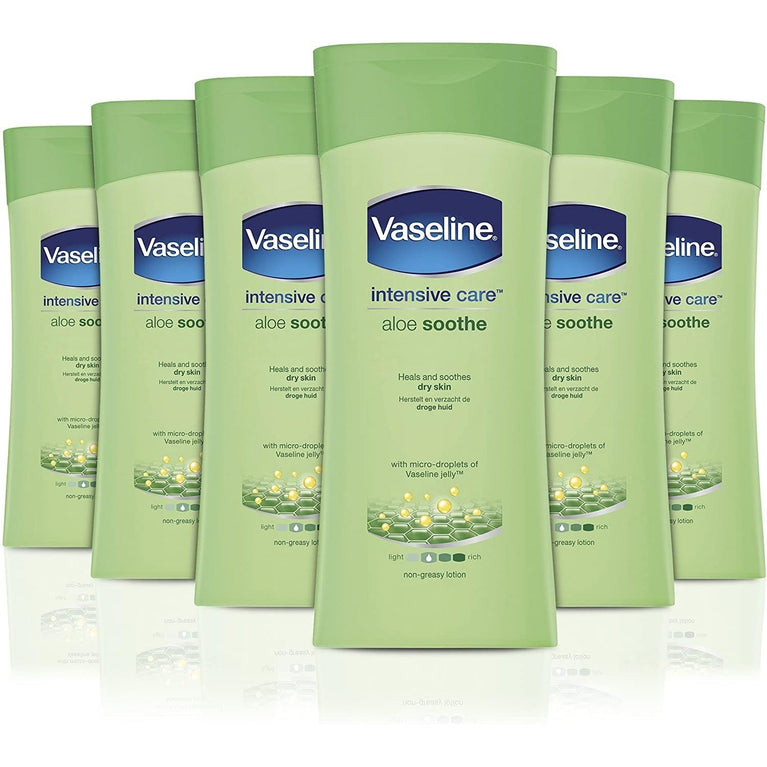 Vaseline Intensive Care Aloe Soothe Body Lotion for Dry and Irritated Skin - 6-Pack, 200 ml Bottles