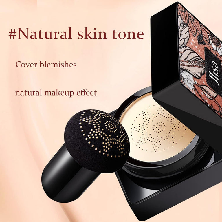 Plant-Based Air Cushion CC Cream with Concealing Effect, Long-Lasting Moisture Control BB Cream and Inclusive Mushroom Makeup Sponge