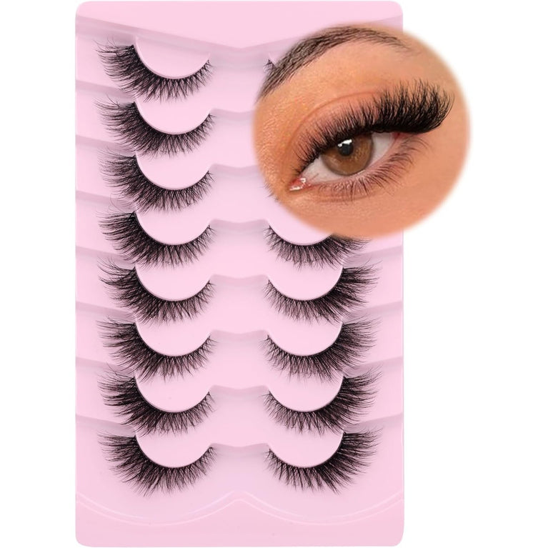 GVEFETIEE Premium Faux Mink Wispy Eyelashes with Ultra-Fine Clear Band, Natural Fox Eye Lashes, 8 Pairs Pack - Lightweight, Reusable, and Suitable for All Occasions