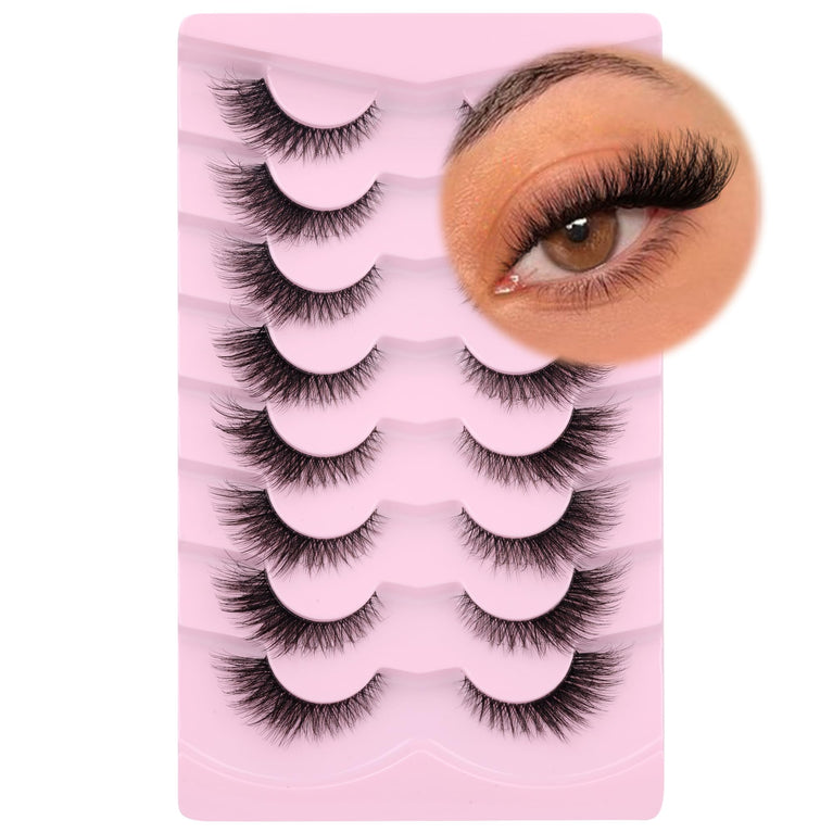 GVEFETIEE Premium Faux Mink Wispy Eyelashes with Ultra-Fine Clear Band, Natural Fox Eye Lashes, 8 Pairs Pack - Lightweight, Reusable, and Suitable for All Occasions