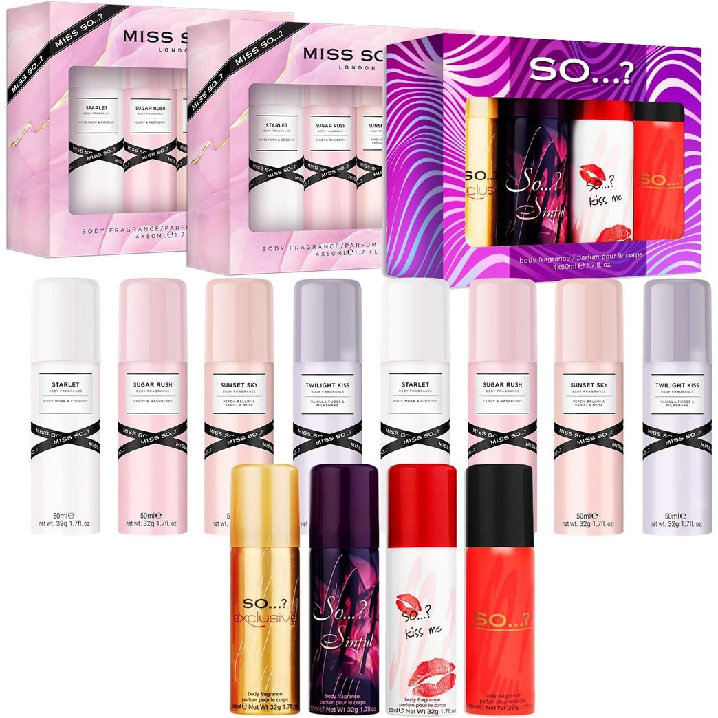 So…? Miss So…? & Galore Mixed Gift Sets Bundle - 12 Travel-Sized Body Mist Fragrance Sprays