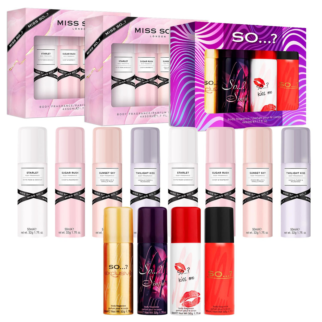 So…? Miss So…? & Galore Mixed Gift Sets Bundle - 12 Travel-Sized Body Mist Fragrance Sprays