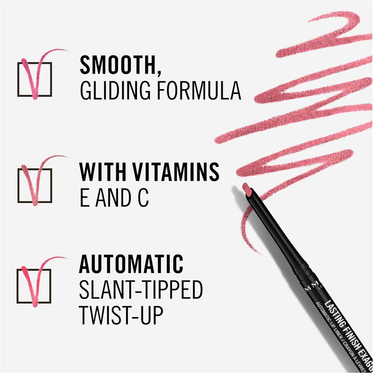 Rimmel London Eastend Pink Lip Liners with Long-Lasting Finish, Vitamin-Enriched, 4g