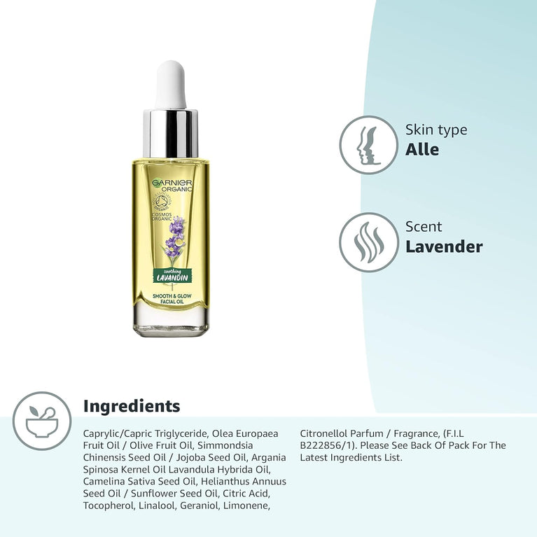 Garnier Organic Lavandin Smooth and Glow Facial Oil, 30ml