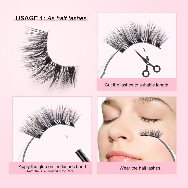 Glowingwin Reusable Mink Half Lashes - Cat Eye False Eyelashes with Clear Band - 10 Pairs of Natural Looking, Handmade, Lightweight, Easy-to-Apply Corner Lashes