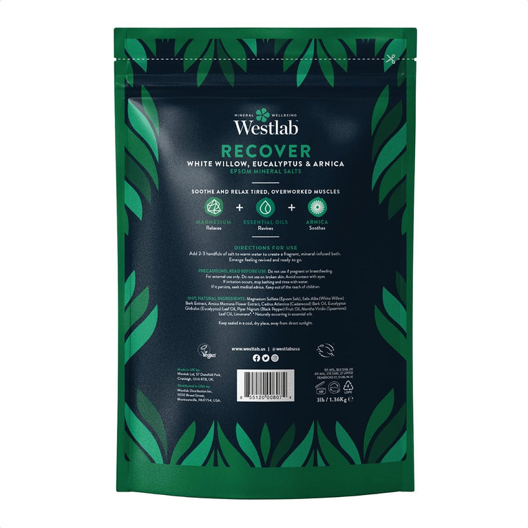 Westlab Recover Epsom Salts Infused with White Willow & Eucalyptus - 1.36kg Resealable Pouch