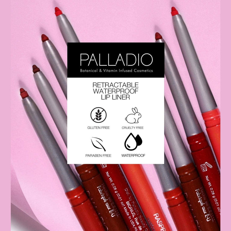 Palladio Twist-Up Retractable Lip Liner in Plum - Waterproof, Vitamin-Infused, Smudge-Proof with Creamy Pigment & All-Day Wear, No Sharpening Needed