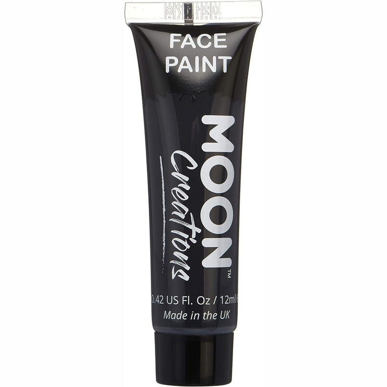 Moon Creations Quick Dry Face & Body Paint Tubes in Black | No-Flake, Cruelty Free for Kids and Adults | Ideal for Parties, Festivals, Costumes | 12ml, Made in UK