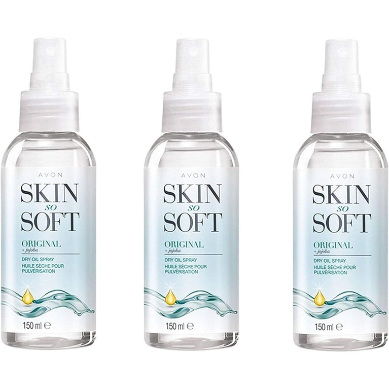 Avon Skin So Soft Original Dry Oil Body Spray with Jojoba 150 ml, Pack of 3